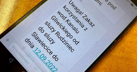 SMS-y dotyczące stanu wód w Kanale Gliwickim